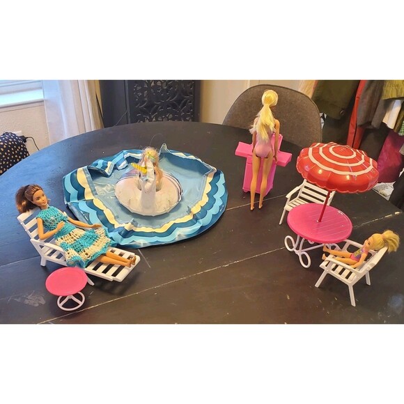 Vintage Barbie Pool Party Set Table Chairs BBQ Lounger Pool Floaties *No Dolls - Picture 1 of 7